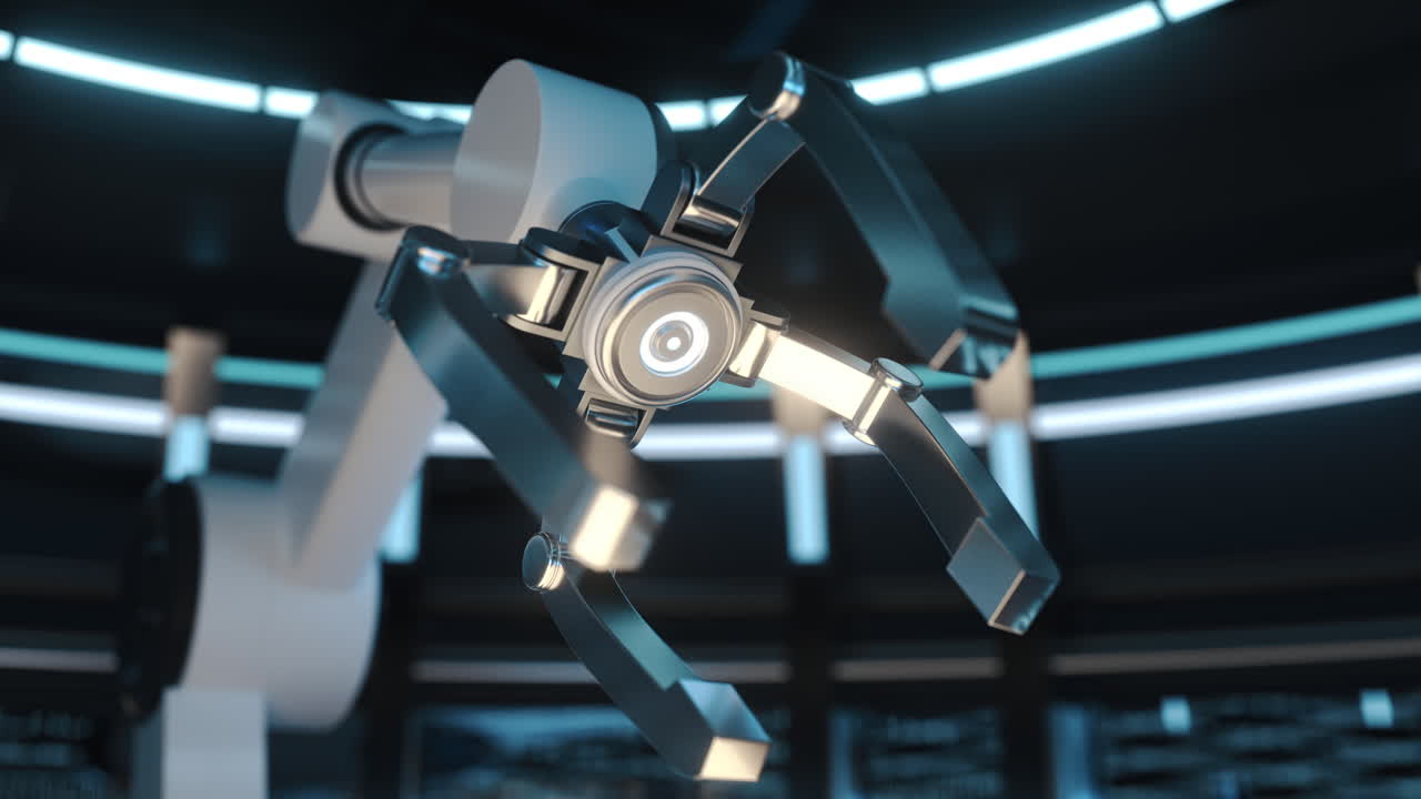 el brazo mecánico y la información digital, renderización 3d.