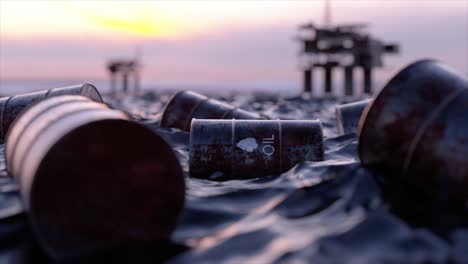 oil barrels in a damaged ocean