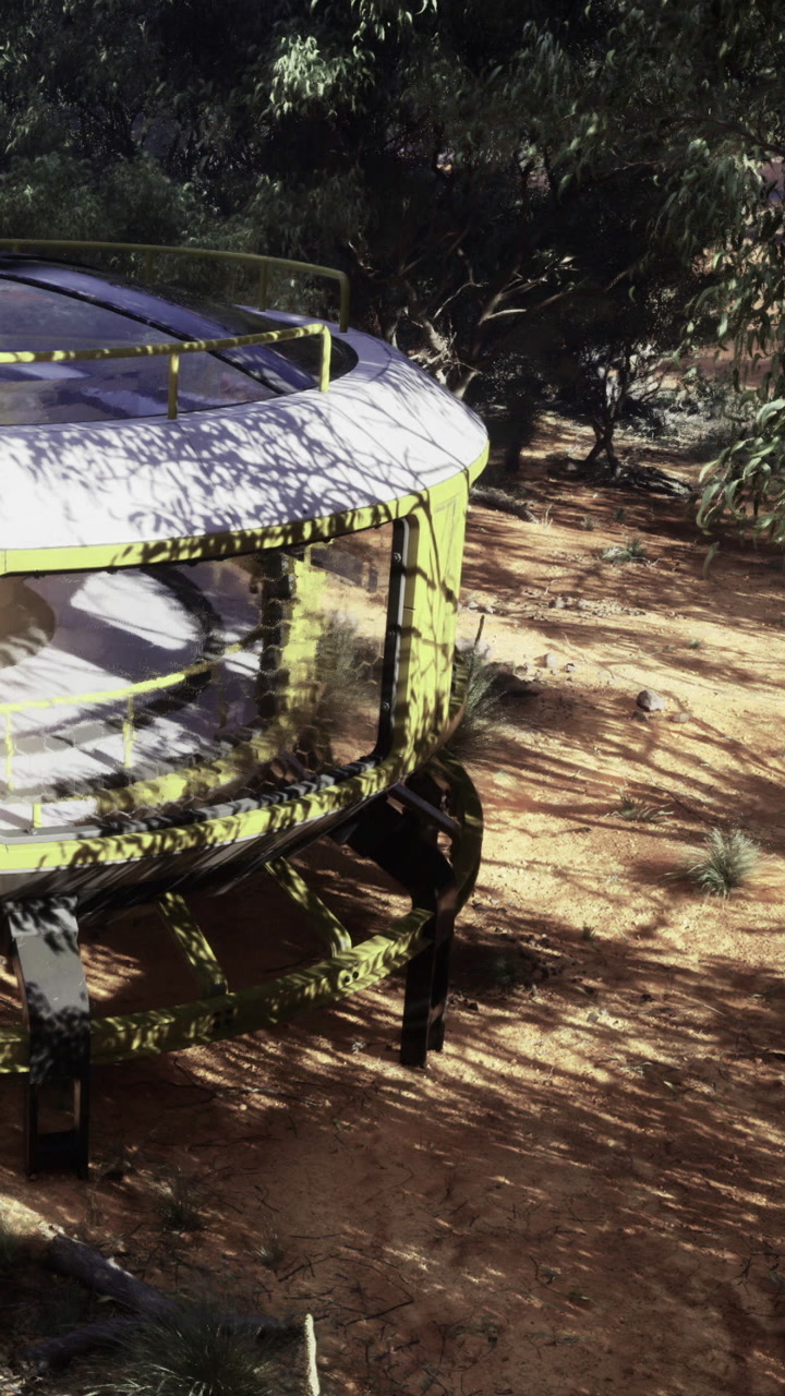 Visitors enjoy nature at an unusual structure in the forest during daytime