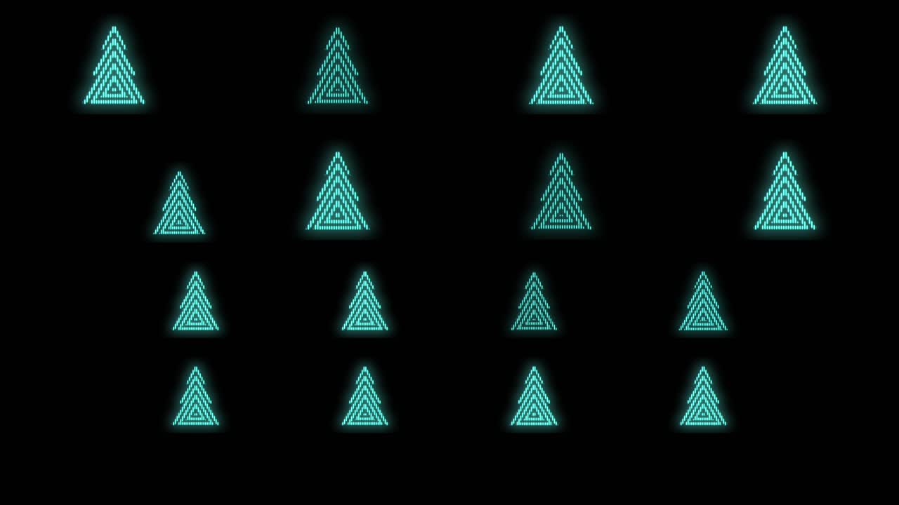 árboles de navidad verdes geométricos pulsantes con luz de neón al estilo casino.