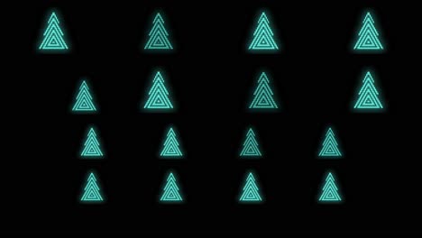 árboles de navidad verdes geométricos pulsantes con luz de neón al estilo casino.