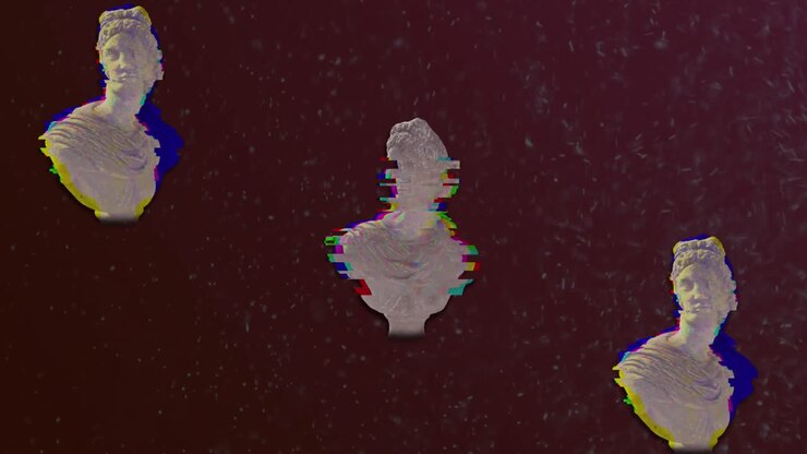 Animazione di interferenza su sculture e punti luminosi su sfondo nero