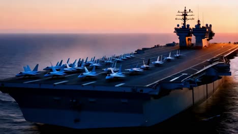 aircraft carrier at sunset