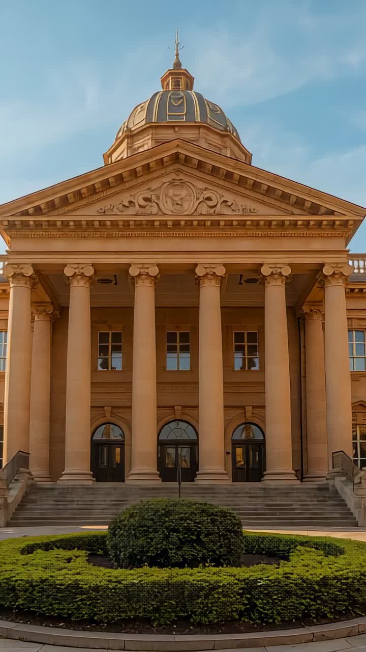 Video verticale: inquadratura iniziale che mostra il portico, le colonne ioniche e la cupola di un edificio del campus