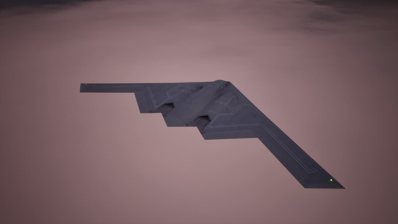 Stealth-bombefly flyr ved solnedgang