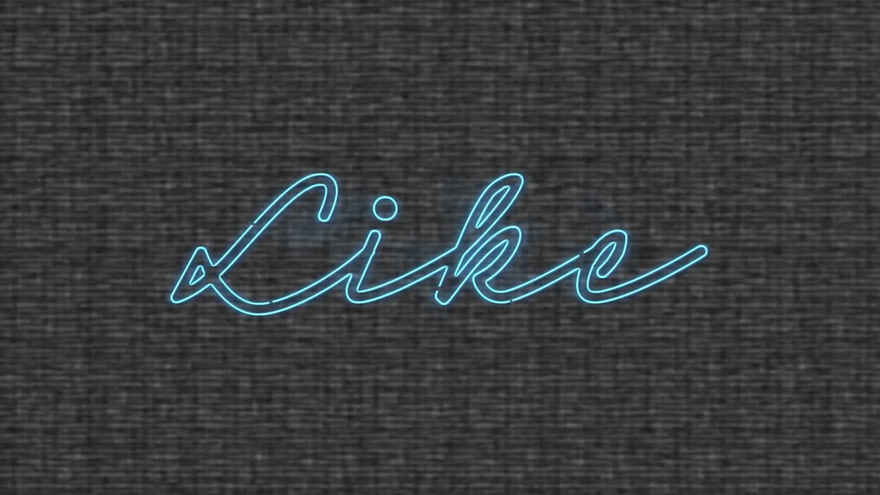 animación digital de banner de texto azul neón contra un fondo gris texturizado