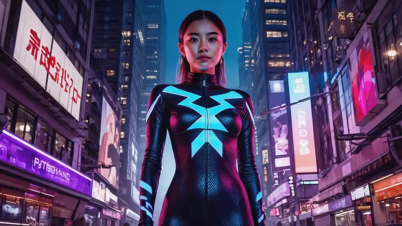 Cyberpunk Asian Woman in Futuristic City