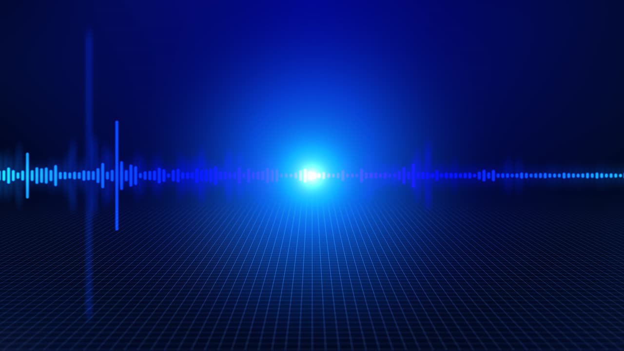 Blue Sound Wave Grid: Audio Equalizer with Optical Flare