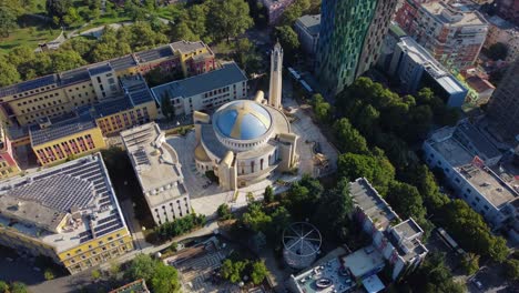 aerial view of resurrection of christ orthodox cathedral in tirana city centre, albania