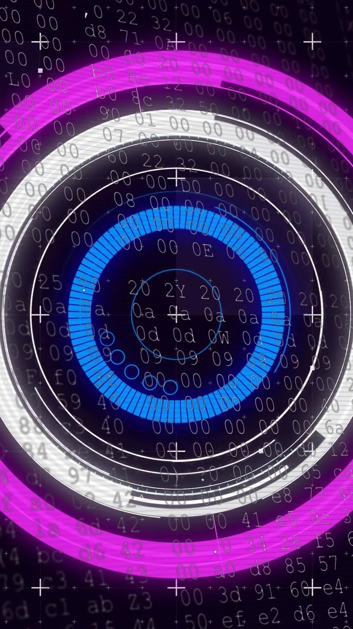 Vertical video: On data pulse HUD rings rotating, arc spinning, numbers rising, visualizing status