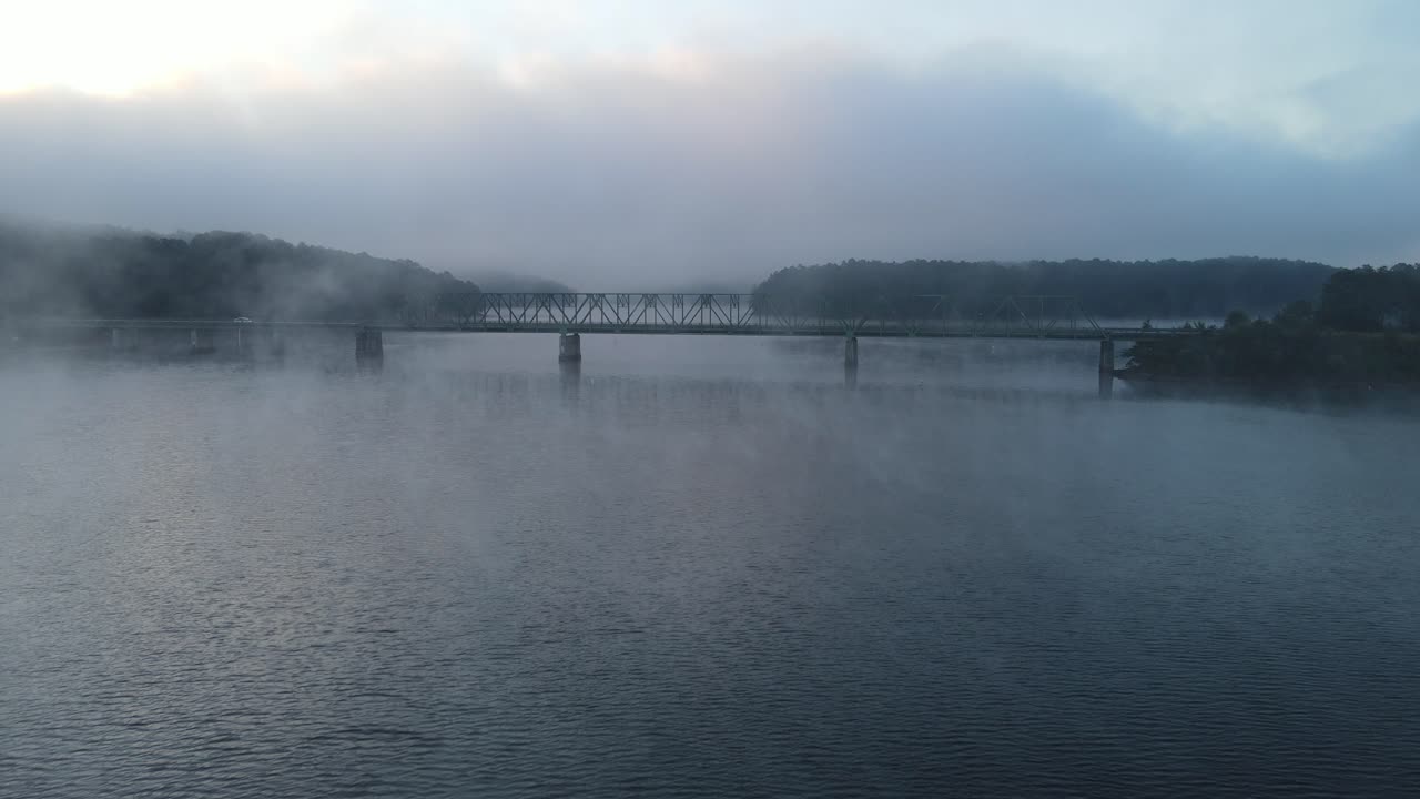 Misty Morning Bridge over River