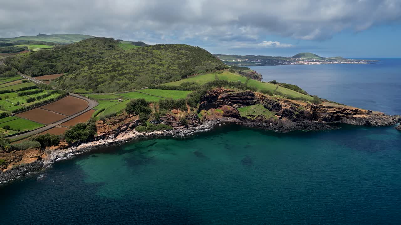 Stunning aerial of Forte do Bom Jesus Cliffs, Terceira, Azores