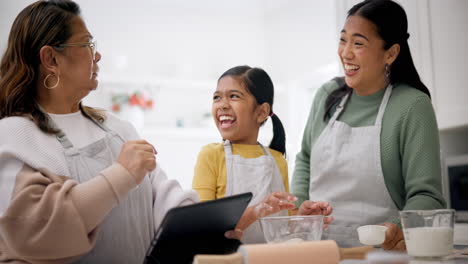 Tablet,-cooking-and-funny-with-family-in-kitchen