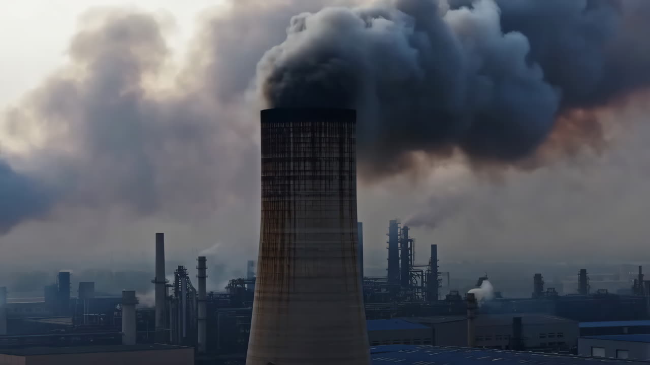 Industrial Factory Emitting Dark Smoke and Pollution