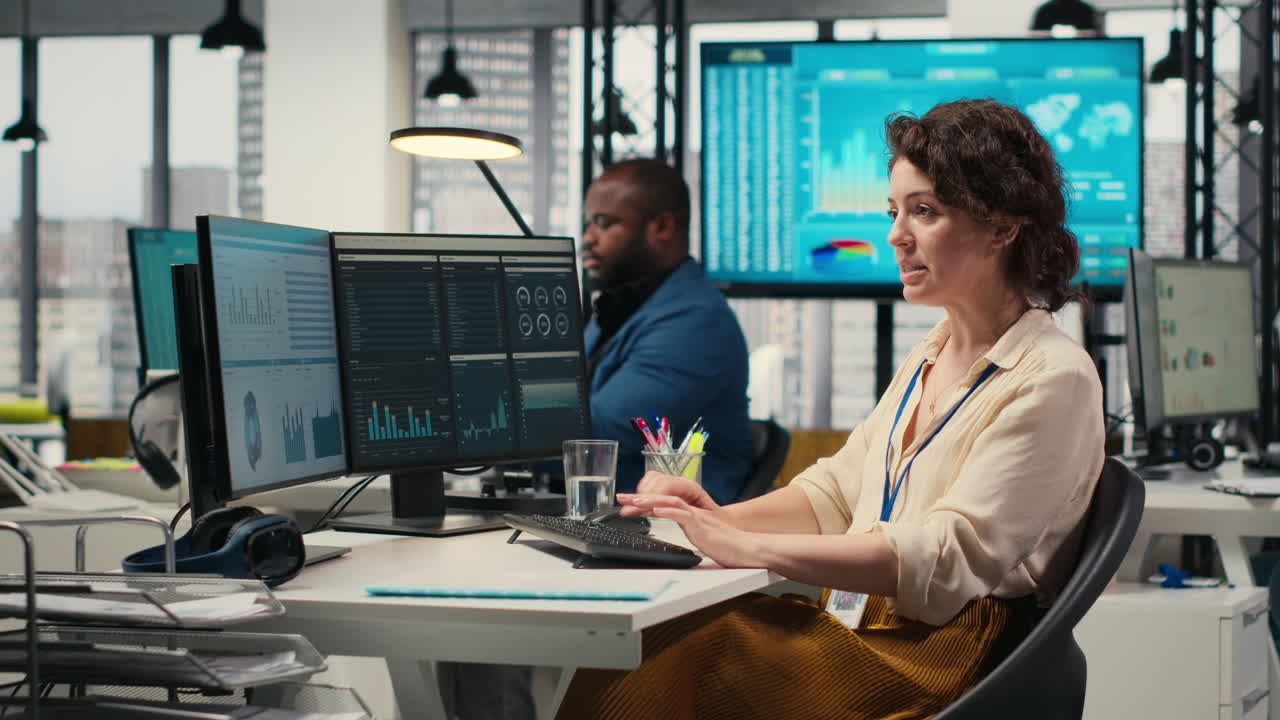 Vertical Video Female analyst leverages insights and report writing for forecast results