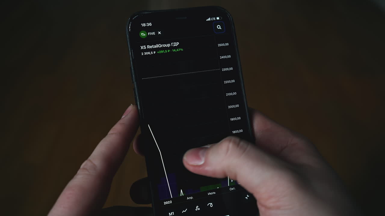 persona mirando los datos del mercado de valores en un teléfono inteligente.