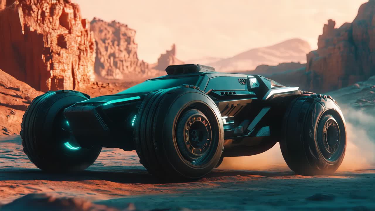 Futuristic Off-Road Vehicle in a Desert Landscape