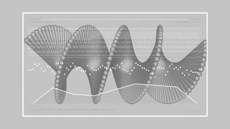 animación del procesamiento de datos digitales y cadena de adn en fondo gris