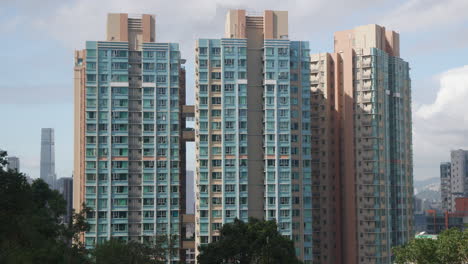 hong kong modern highrise residential buildings skybridge closeup