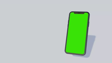 phone with a green screen. levitation of the phone on a light blue background, with a place for text. 3d animation.