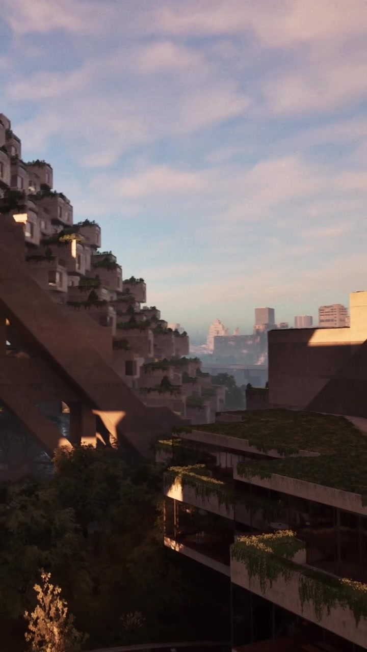 City skyline and architectural structure during morning light with shadows