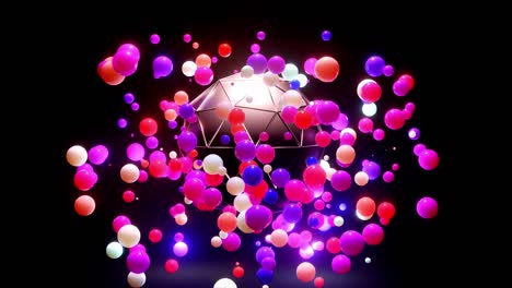 abstract composition of colorful balls in air, which randomly light up and reflect in each other. multicolored spheres fly in air as simple geometric dark background with light effects.