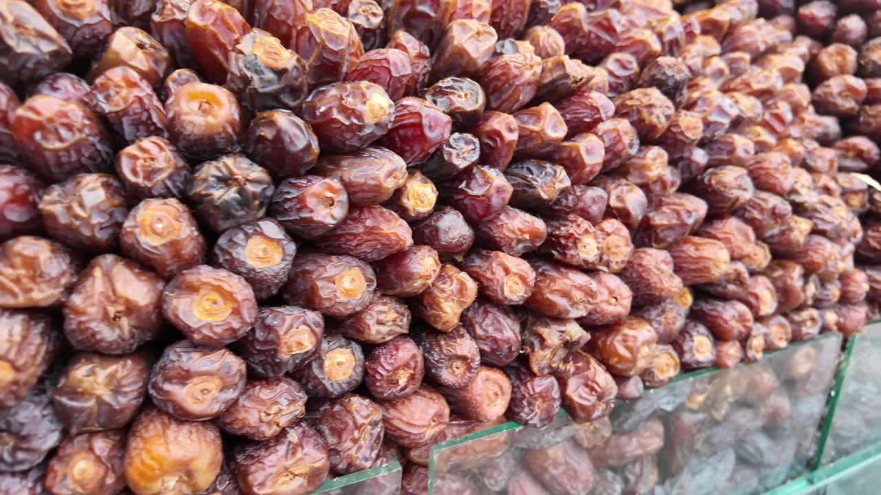 Close-up of Many Dates on a Market Stall