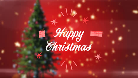 Animation-of-happy-christmas-text-over-christmas-tree