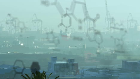 Animación-De-Estructuras-Moleculares-Y-Lenguaje-Informático-Sobre-La-Ciudad-Moderna-Contra-El-Cielo.