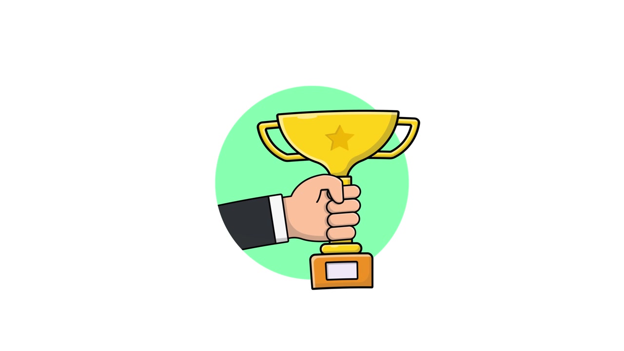 Animated Hand Holding a Golden Winner's Trophy