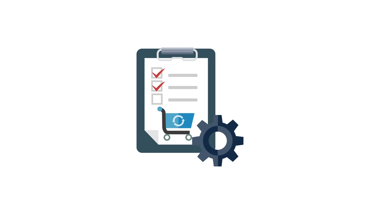 Animated Checklist with Shopping Cart and Settings Gear Icon