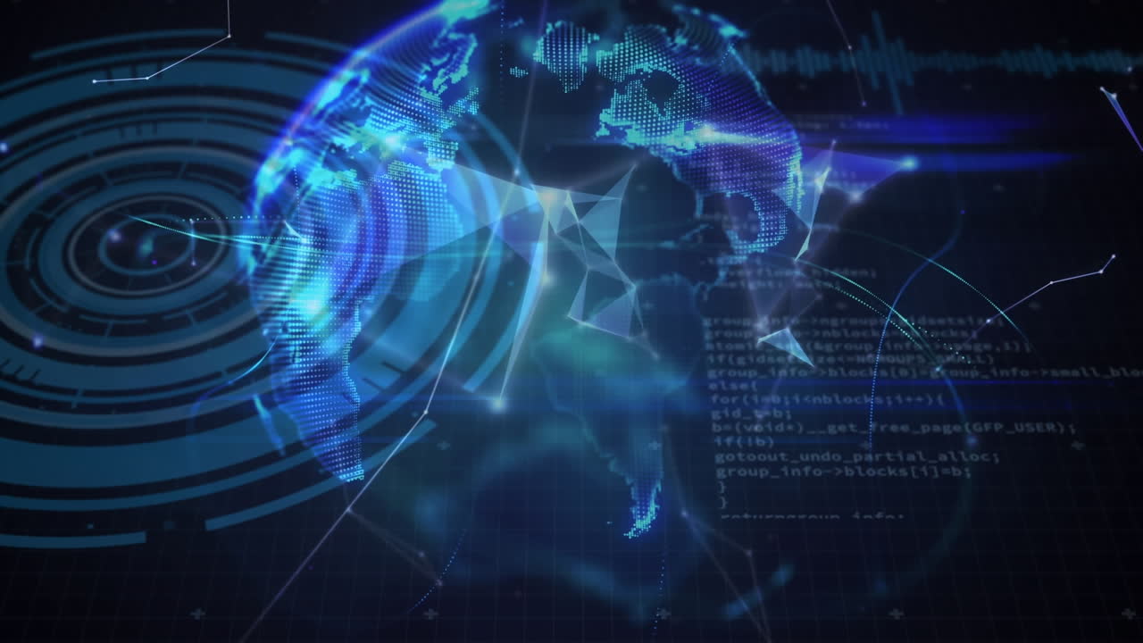 전 세계에 대한 라인 기록과 데이터 처리의 애니메이션