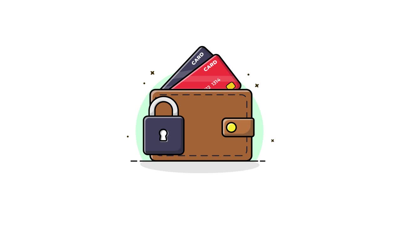Animated Wallet with Credit Cards and Security Padlock