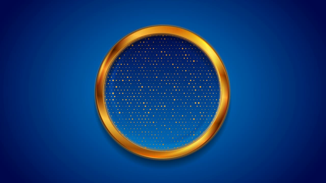 Animazione video di un cerchio dorato di lusso con punti lucidi su sfondo blu.