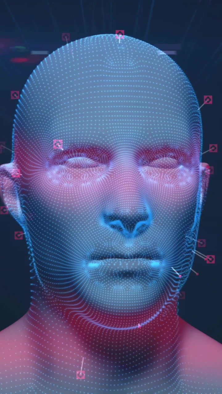 Animation of data processing over digital human with icons