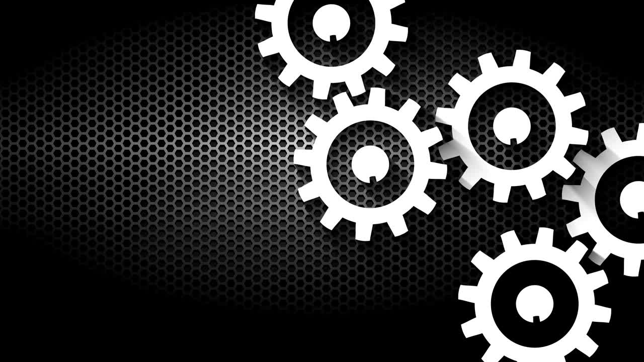 ruedas de engranajes en fondo técnico industrial negro