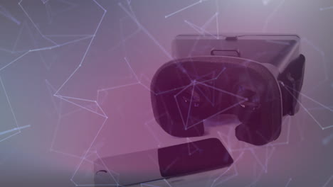 animación de la red de conexiones sobre auriculares vr sobre un fondo teñido de púrpura