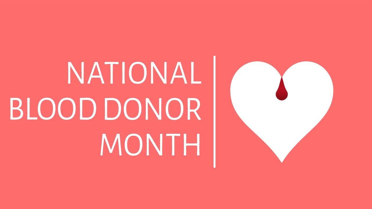 은 배경에 심장 위에 국가 혈액 기증 달의 애니메이션