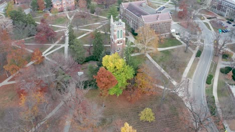 beaumont tower at michigan state university with drone video pulling out