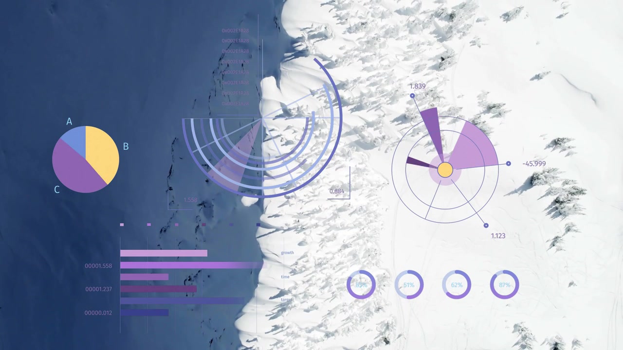 On load data overlay animating over coastline, radar arcs expanding, wedge filling, showing data