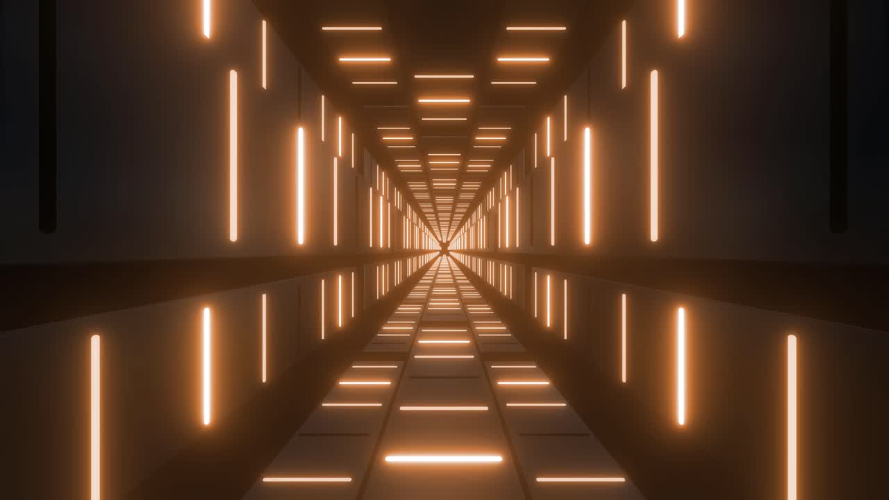 Abstract Futuristic Tunnel with Glowing Orange Lines