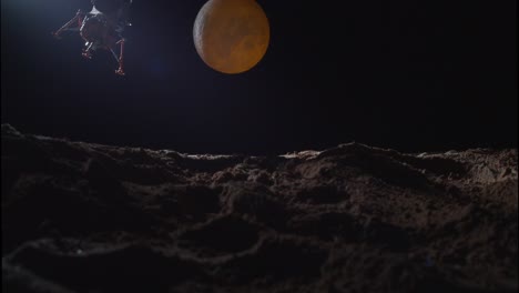 Weltraummission-Landet-Auf-Der-Mondoberfläche-Vom-Mond-Aus-Gesehen,-Pov-Eines-Raumschiffs,-Das-Im-Weltraum-Landet