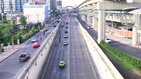 bangkok , thailand - 12 june, 2020 : high view of traffic car at wat phra sri mahatat bts station