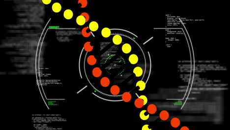 HUD interface rotating on black background, showing Pac-Man circles inside white reticle rings
