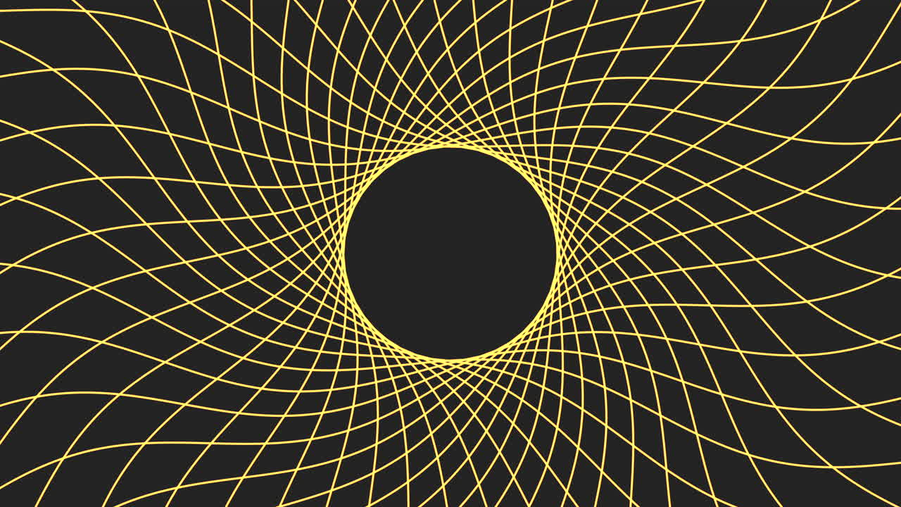 A vibrant black and yellow pattern with wavy lines creating a sense of movement and flow. This circular design captures attention with its dynamic and intricate composition