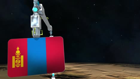 la placa de la bandera de mongolia excavada en el planeta.