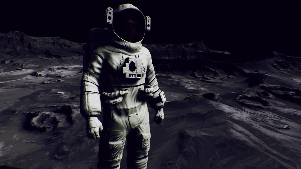 Astronaut udforsker månelandskabet i detaljerede måneomgivelser