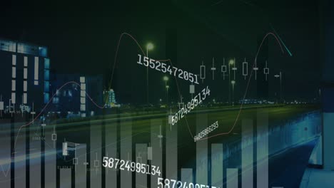 Animación-Digital-Del-Procesamiento-De-Datos-Financieros-Contra-El-Tráfico-Nocturno-De-La-Ciudad