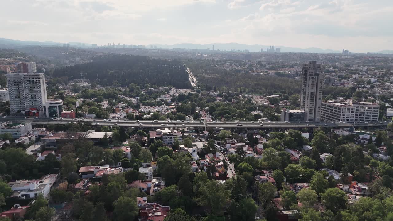 Aerial view of Periferico second level from a drone in Western Mexico City