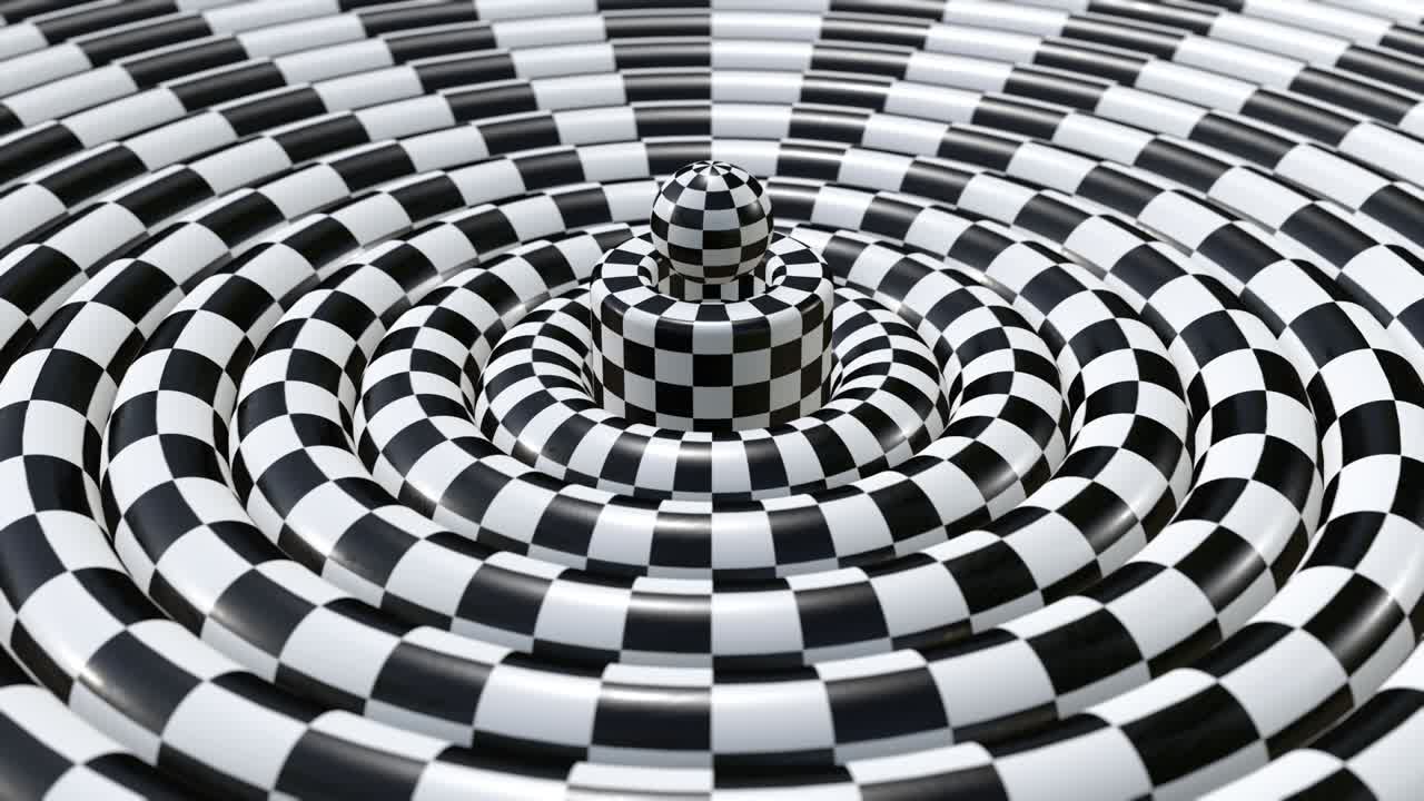 esfera flotante en el patrón de chequeo mareado animación de bucle de toroide geométrico